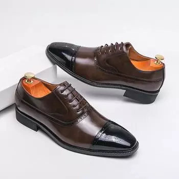 Мужские дышащие повседневные туфли Four Seasons Formal Brogues, придающие яркость, кожаные туфли для парикмахеров, свадебные туфли D484 38 коричневый