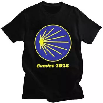 Мужские футболки Camino De Santiago Scallop Shell с коротким рукавом, хлопковая футболка, уникальная футболка с принтом Way of James S чёрный