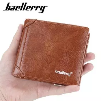 Мужские короткие кошельки Baellerry, модный дизайн, кошелек с держателем для карт, классический винтажный дизайн, мужской деловой кошелек, кошелек 12*10*3cm чёрный
