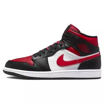 Мужские кроссовки Air Jordan 1 Mid Bred Toe Black White Fire-Red 554724-079 44.5