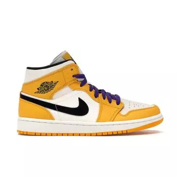 Мужские кроссовки Air Jordan 1 Mid Lakers Gold University-Gold Pale-Ivory-Court-Purple-Black 852542-700 46