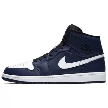Мужские кроссовки Air Jordan 1 Mid Obsidian белые бело-черные 554724-401