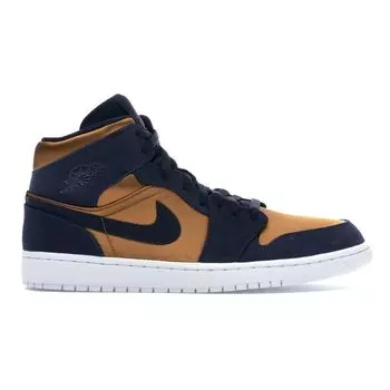 Мужские кроссовки Air Jordan 1 Mid SE Premium Stain Gold Obsidian White 852542-401