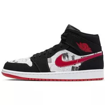 Мужские кроссовки Air Jordan 1 Mid SE Newspaper Air Times Black Gym-Red White 852542-061