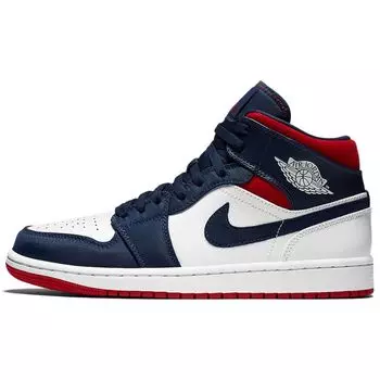 Мужские кроссовки Air Jordan 1 Mid SE Olympic White Midnight-Navy Varsity-Red 852542-104