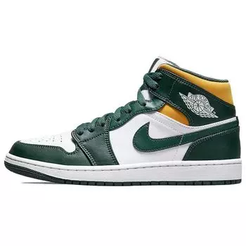 Мужские кроссовки Air Jordan 1 Mid Sonics White Noble-Green Pollen 554724-371 45