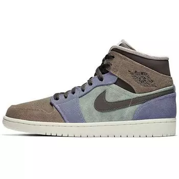 Мужские кроссовки Air Jordan 1 Mid Suede Patch Коричнево-Белые 852542-203