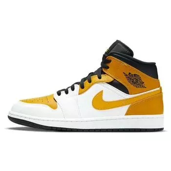 Мужские кроссовки Air Jordan 1 Mid University Gold белые черные 554724-170 41