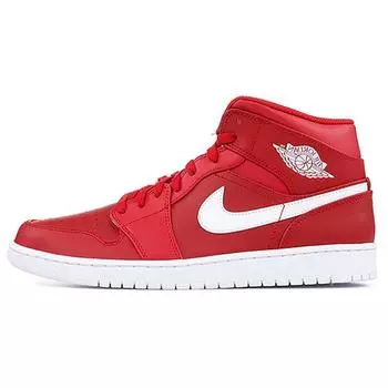 Мужские кроссовки Air Jordan 1 Retro Mid Gym Red 2.0 бело-белые 554724-600
