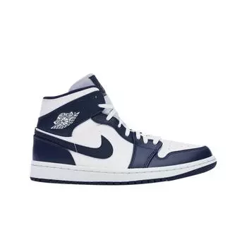 Мужские кроссовки Jordan 1 Mid White Metallic Gold Obsidian 554724-174