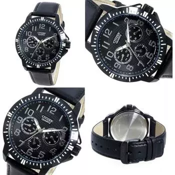 Мужские кварцевые часы CITIZEN с кожаным ремешком AG8310 08A AG8315 04E AG8315 04E черные AG8315 04E черные