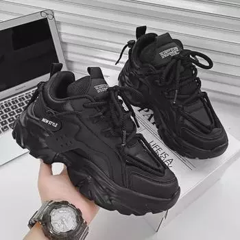 Мужские летние дышащие кроссовки Black Warrior Trendy - толстая подошва, универсальные, модные, черные кроссовки Dad 40
