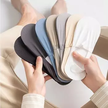 Мужские летние носки Ice Silk Mesh Thin Non-Slip Socks Mesh Shallow Mouth Invisible Socks One size чёрный