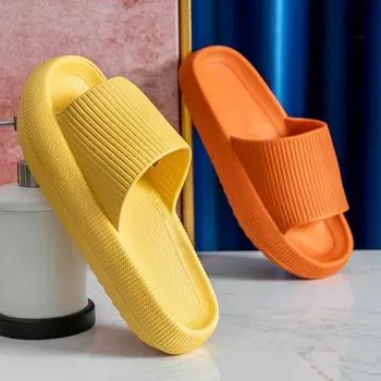 Мужские летние тапочки на платформе Eva Soft Non Slip Bathroom Shoes Man Thick Sole Mute Inddor Slides Men Casual Beach Couple Sandals 34-35 жёлтый