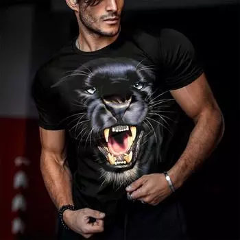 Мужские модные футболки с 3D принтом Fierce Tiger Animal, летние футболки с круглым вырезом большого размера и короткими рукавами, футболки 6XL 6XL