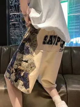 Мужские модные шорты Bear High-Street Splicing Loose Wide Leg Summer Triple Extra Large абрикосовый