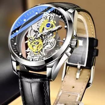 Мужские наручные часы Connu Skeleton, популярные корейские часы