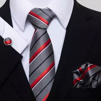 Мужские полосатые шелковые галстуки шириной 8 см, деловой свадебный галстук, запонки, носовой платок, деловые костюмы для свадебной вечеринки, аксессуары для жениха, подарок