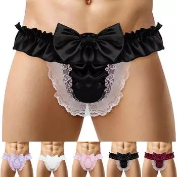 Мужские прозрачные трусики Sissy, атласное бикини, стринги, трусы, сексуальное нижнее белье, имитация шелкового кружева L