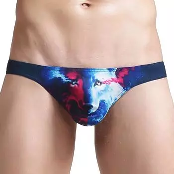 Мужские сексуальные бикини стринги нижнее белье Bugle Pouch 3D Animal Print Funny трусики с низкой талией Wolf трусы слипы купальник M
