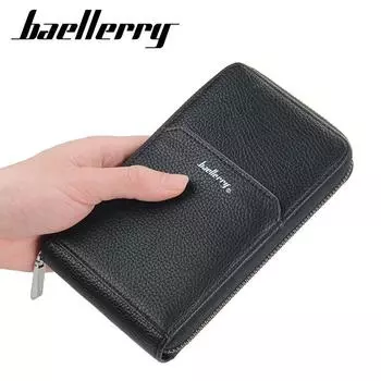 Мужские сумки Baellerry из искусственной кожи с ремешком для телефона, винтажный дизайн, кошелек для монет на молнии, кошельки 19cm*11cm*3cm чёрный