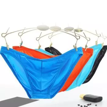 Мужские трусы Ice Silk, ультратонкие, с низкой талией, с независимым карманом, однотонные, эластичные M