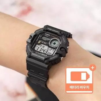 Мужские уретановые часы Casio, большой размер, водонепроницаемый квадратный корпус, режим рыбалки, уретановые часы + ваучер на замену батареи