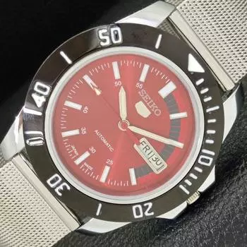 МУЖСКИЕ ВОССТАНОВЛЕННЫЕ SEIKO 5 JAPAN 6309A АВТОМАТИЧЕСКИЕ НАРУЧНЫЕ ЧАСЫ С КРАСНЫМ ЦИФЕРБЛАТОМ a426508-2 RL-a426508
