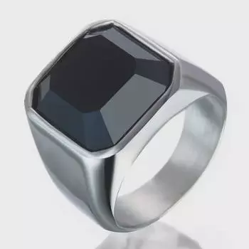 Мужское кольцо Hecheng Wish Creative из стали с черным агатом — европейский и американский стиль Number 8 белого золота