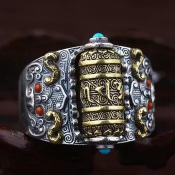 Мужское кольцо Lucky Spell из чистого серебра, модное индивидуальное ретро-цветное одно вращающееся ручное игровое кольцо, подарки Resizable