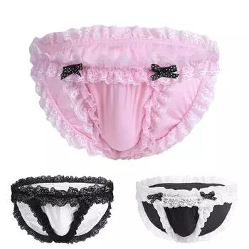 Мужское нижнее белье Sissy, трусы с кружевными полями, нижнее белье, бикини и новые трусы XL