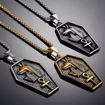 Мужское ожерелье Anubis Life Signature в стиле ретро, собачья голова, крест Анка, подвеска в стиле хип-хоп, цепочка на шею, ретро крест, мужская подвеска, ювелирные изделия золотой