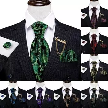 Мужской Ascot Barry.Wang с брошью, жаккардовый шелковый галстук с цветочным принтом, галстук, носовой платок, набор запонок AS-0044
