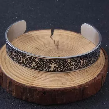 Мужской браслет-манжета из нержавеющей стали Norse с рунами викингов и кельтским узлом для мужчин