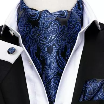 Мужской деловой галстук Hi-Tie, шарфы Ascot, синий галстук с узором пейсли, набор запонок для мужчин, носовой платок AS-1039 синий