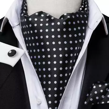 Мужской деловой галстук Hi-Tie, шарфы Ascot, черный набор галстуков в горошек для мужчин, набор запонок, носовой платок AS-1020 чёрный