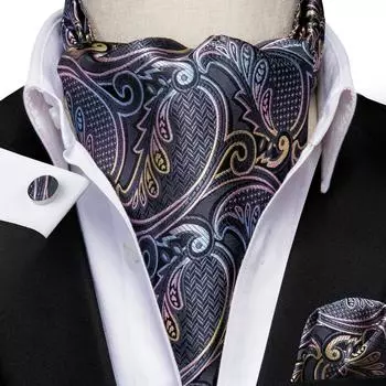 Мужской деловой галстук Hi-Tie, шелковые шарфы Ascot, серый комплект галстуков с узором пейсли для мужчин, носовой платок, набор запонок AS-1004 серый