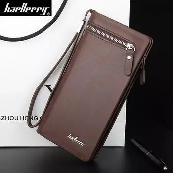 Мужской деловой кошелек Baellerry, винтажные длинные кошельки, кожаный модный кошелек с держателем для карт, GZW 20cm*10.5cm*3cm чёрный