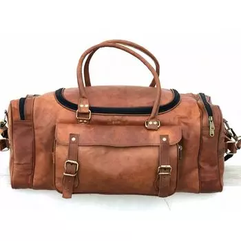 Мужской Duffle Goat Gym Leather Bag Travel Подлинная коричневая винтажная большая сумка 28 x 10 x 10 in коричневый