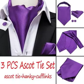 Мужской фиолетовый галстук Hi-Tie Ascot с нагрудными квадратными запонками, комплект атласного шелкового галстука AS-1001