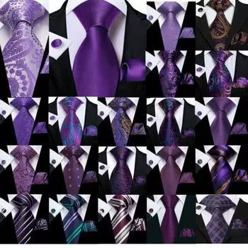 Мужской галстук Hi-Tie, фиолетовый шелковый галстук, карманные квадратные запонки, свадебная вечеринка, ужин N-1553