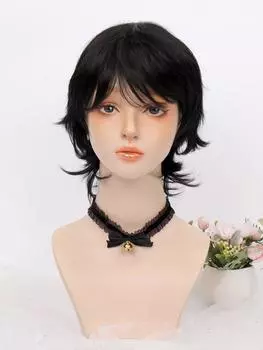 Мужской и женский черный короткий микроскрученный парик для косплея 5inch