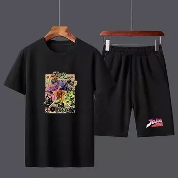 Мужской комплект футболок с аниме Jojo Bizarre Adventure, повседневный топ с короткими рукавами для мальчиков, брюки, костюмы, уличная одежда, футболки S