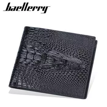 Мужской короткий кошелек Baellerry с головкой крокодила и несколькими картами, кошелек для монет с открытым ртом