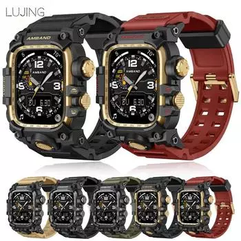 Мужской корпус из цинкового сплава и резины + ремешок для iWatch 46 мм 45 мм 44 мм 49 мм для iWatch ultra2 10 9 7 8 6 5 4 Sport сменный ремешок 44mm чёрный