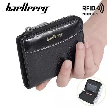 Мужской кошелек Baellerry с защитой RFID и отделениями для карт, модный кошелек на молнии, держатель для карт