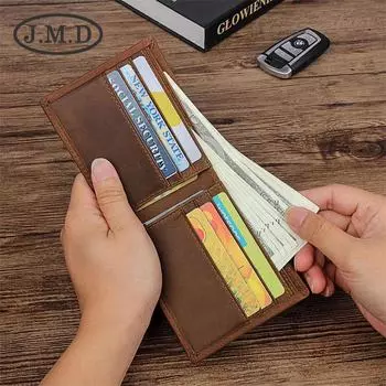 Мужской кошелек Jiamida Crazy Horse Leather Retro Cowhide — короткий зажим для доллара с отделениями для нескольких карт crazy horse leather small светло-коричневого