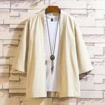 Мужской льняной халат-халат Hanfu с рукавом три четверти в китайском стиле, мужская японская куртка-кимоно больших размеров XXXXXL