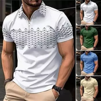 Мужской летний топ на молнии с отложным воротником и короткими рукавами пуловер Slim Fit соответствующего цвета мягкая дышащая мужская повседневная рубашка с поглощением пота M абрикосовый
