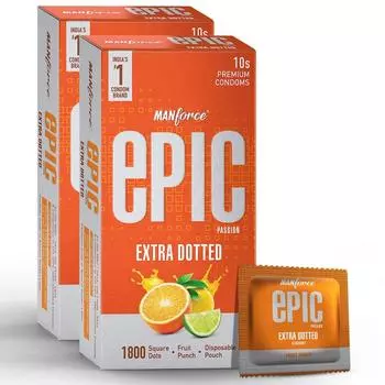 Мужской презерватив премиум-класса Manforce Epic Passion Extra Dotted | Фруктовый пунш со вкусом 10 шт. (Упаковка из 2 шт.)